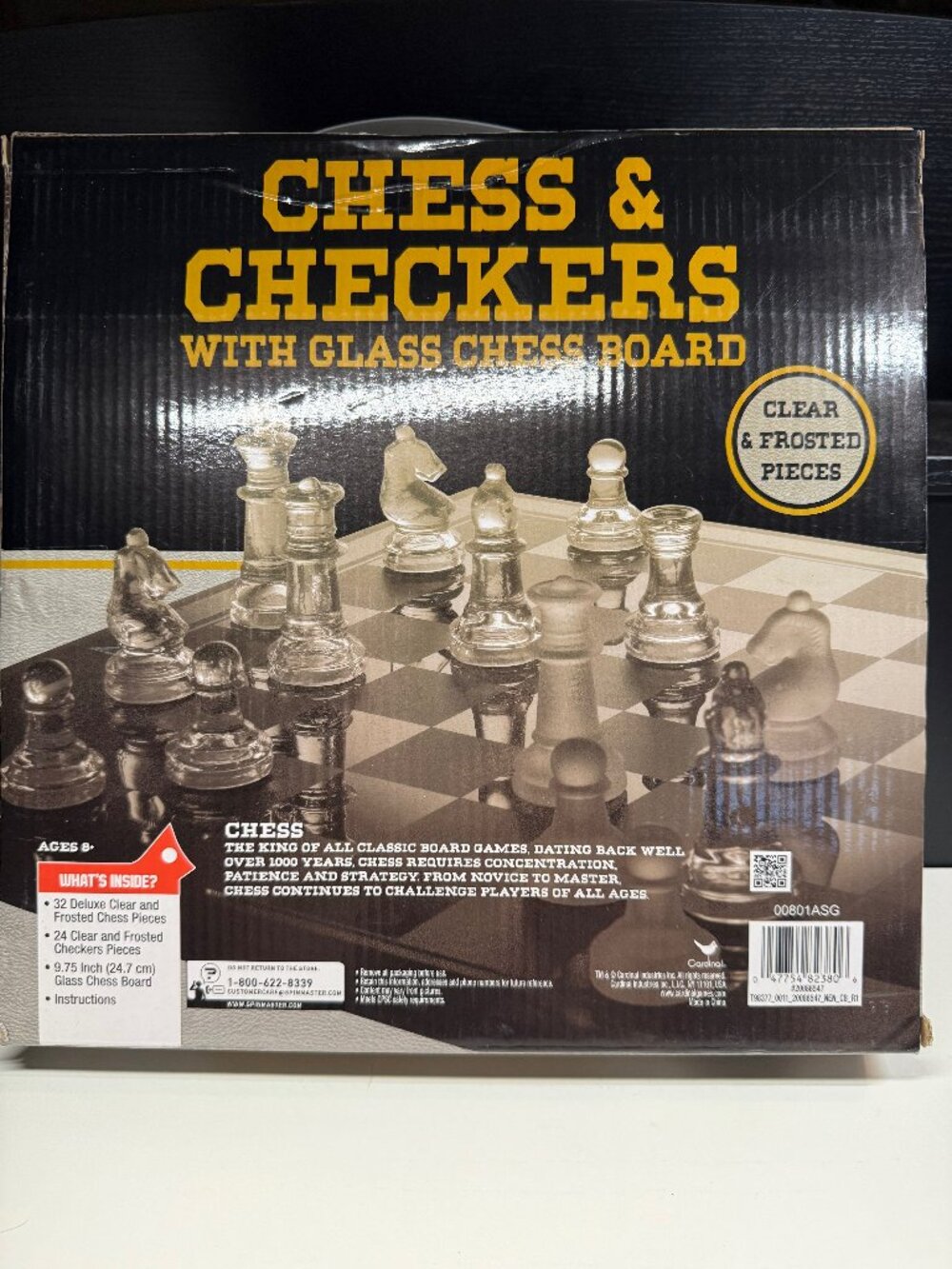 Cardinal Chess & Checkers Game w/Glass Chess Board - Complete